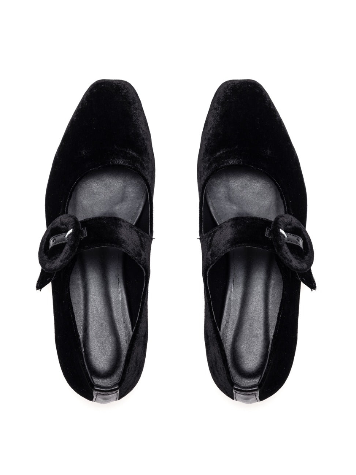 Black Velvet Elongated Ballet Flats Mary Janes With Oversized Buckle