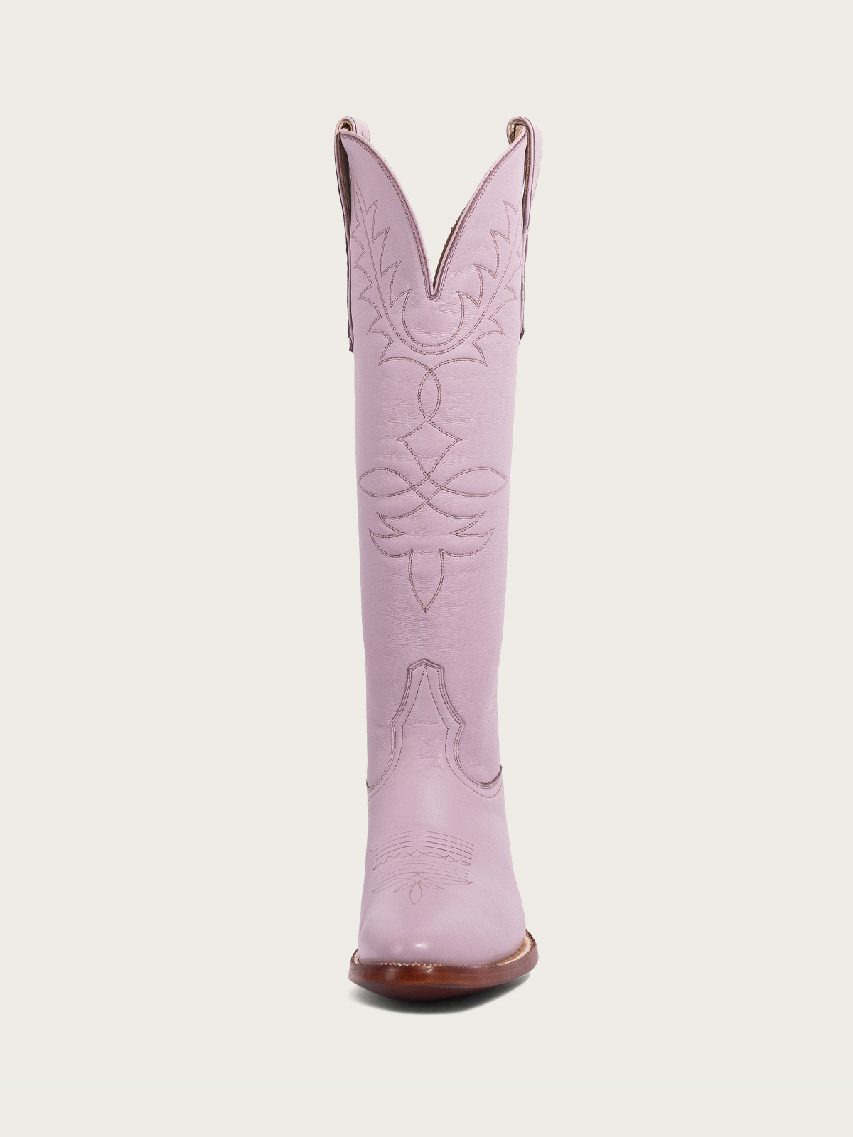 Lavender Vegan Leather Embroidery Almond-Toe Wide Mid Calf Tall Cowgirl Boots