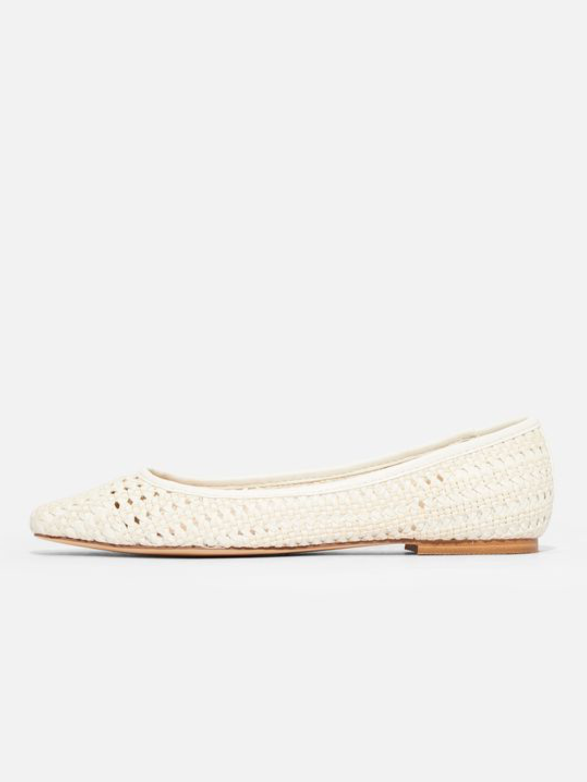 White Boho Woven Hollow-Out Flats Slip-On Ballerinas With Square Toe