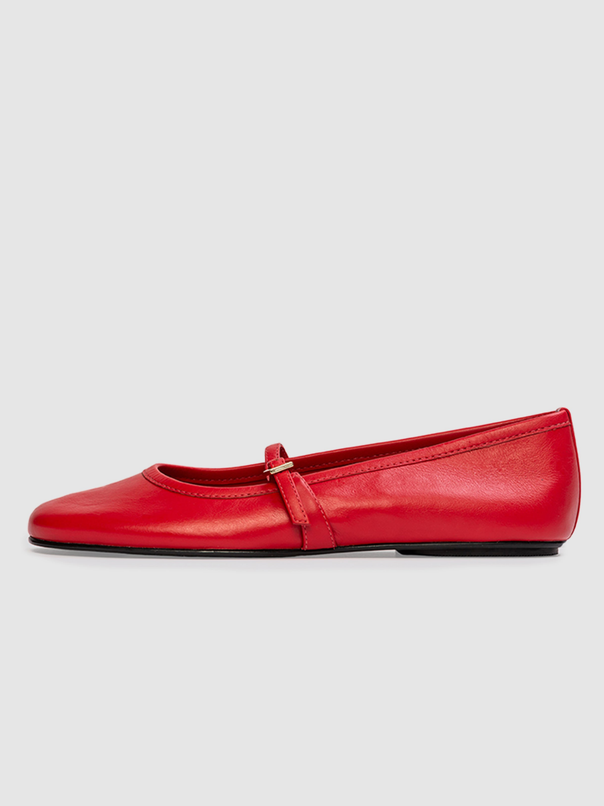 Red Round-Toe Bridge Strap Ballet Flats