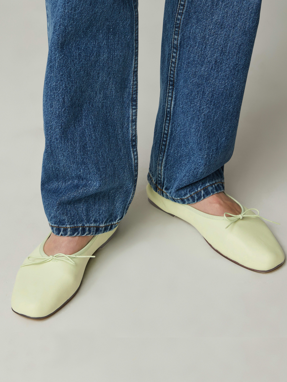 Women's Seafoam Green Vegan Leather Bow Ballet Flats With Square Toe