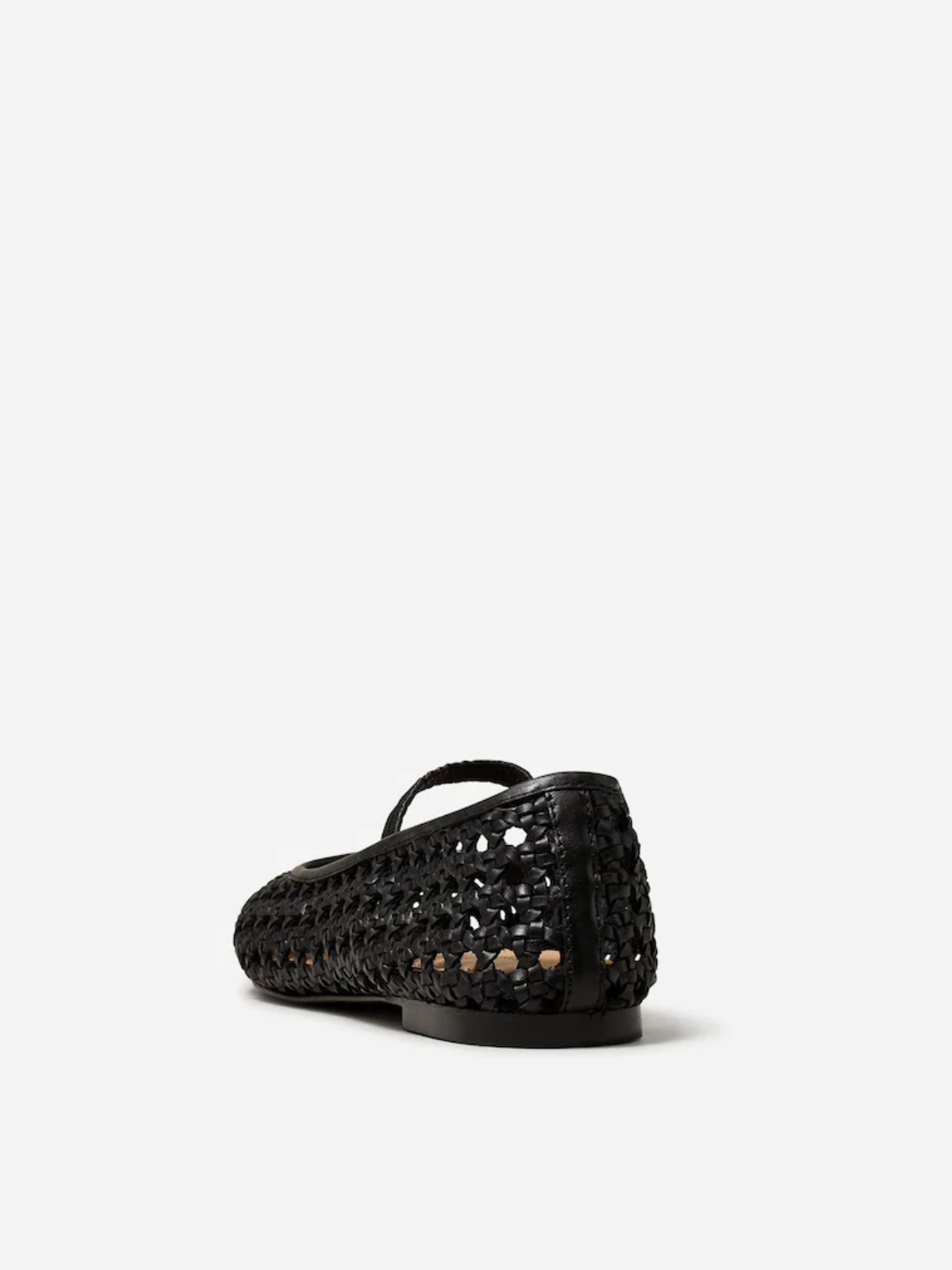 Black Woven Hollow-Out Ballet Flats Square Toe Boho Mary Janes