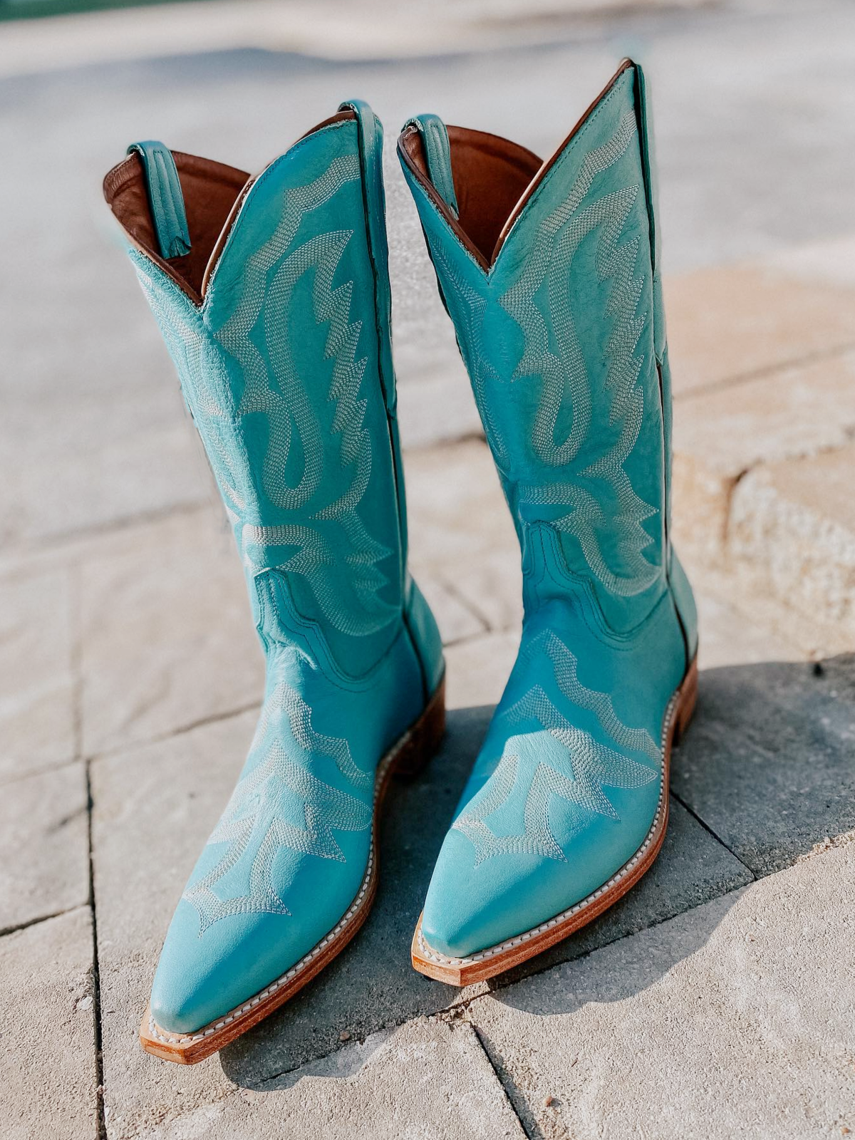 Turquoise Embroidery Snip-Toe Wide Mid Calf Cowgirl Boots Western Tall Boots