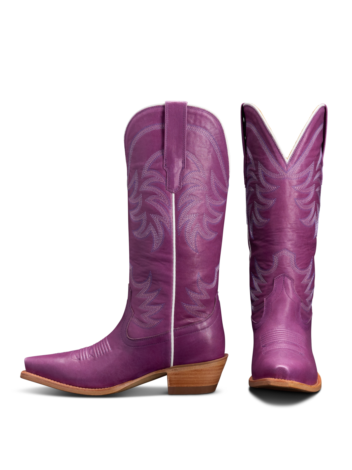 Violet Embroidery Snip-Toe Wide Mid Calf Tall Western Boots For Women