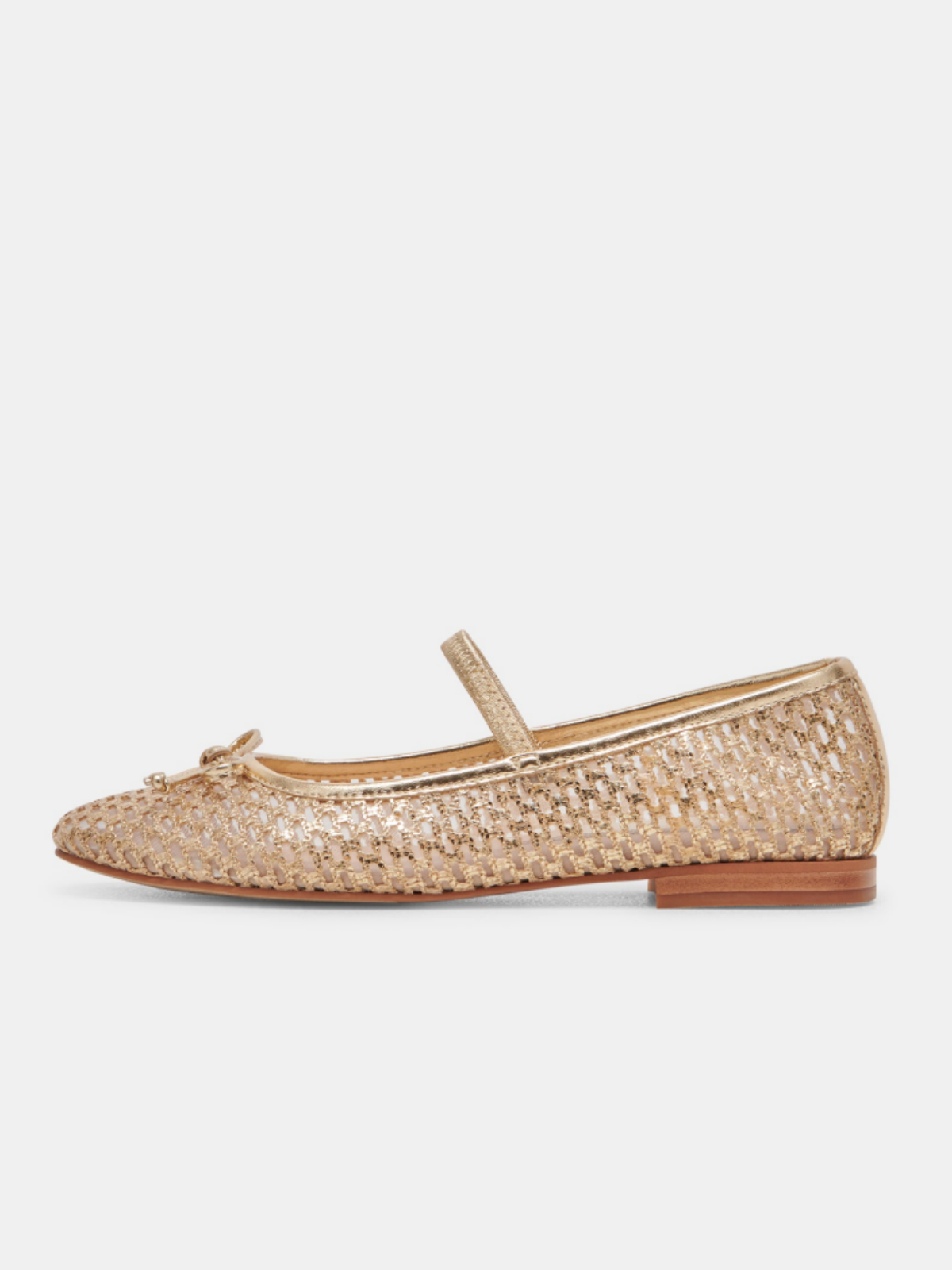 Metallic Gold Raffia Woven Bow Ballet Flats Round-Toe Boho Mary Janes