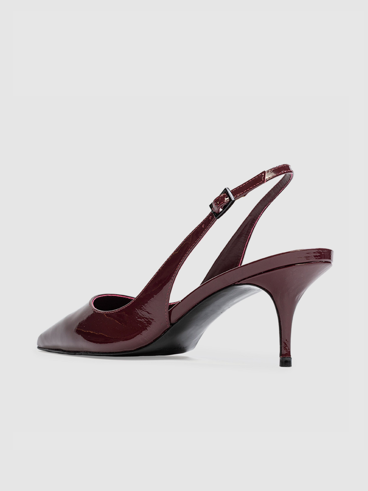 Burgundy Patent Pointed-Toe Slingback Pump Kitten Heels