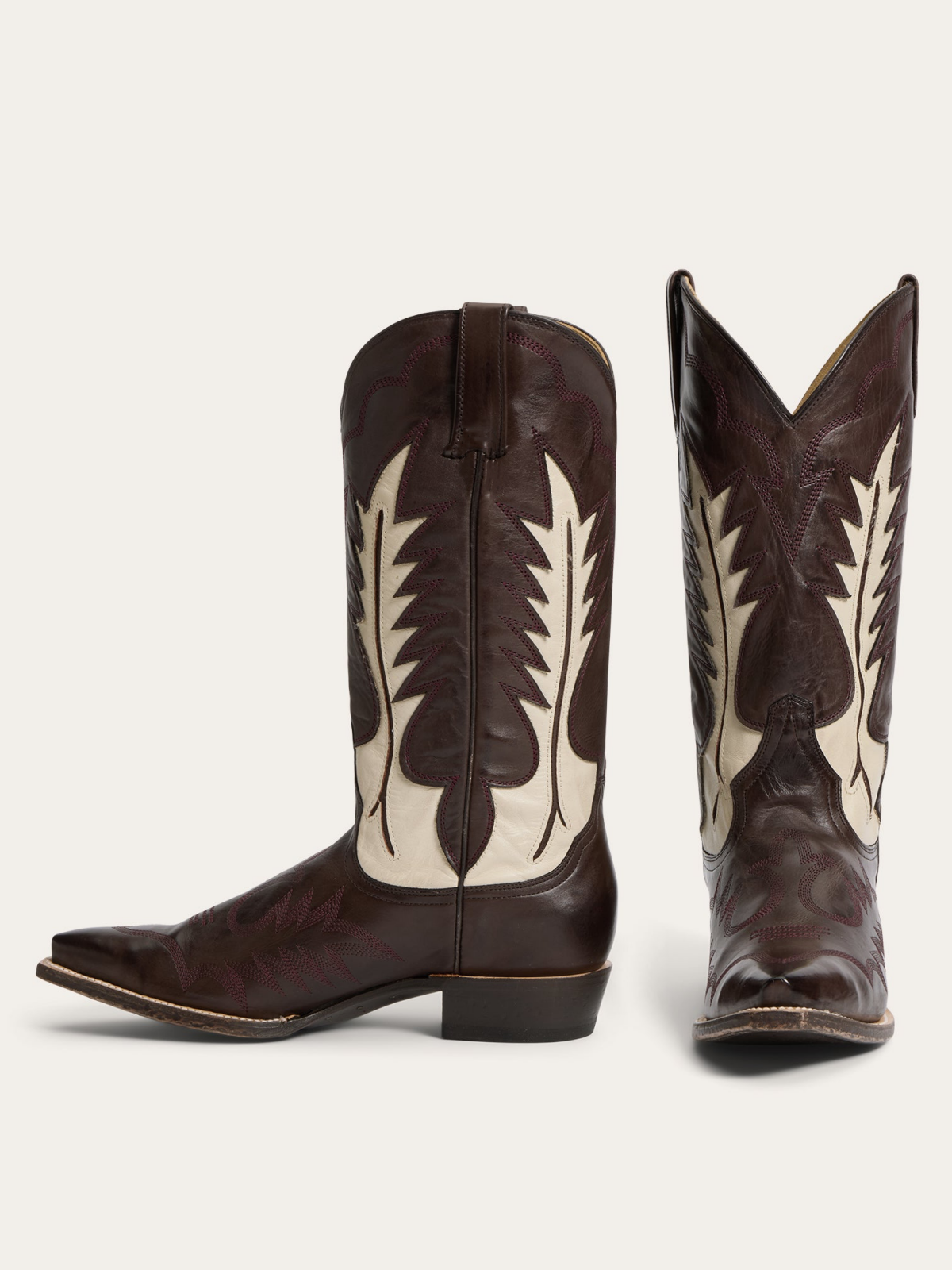 Brown Snip-Toe Embroidery Flame Inlay Wide Mid Calf Tall Western Boots