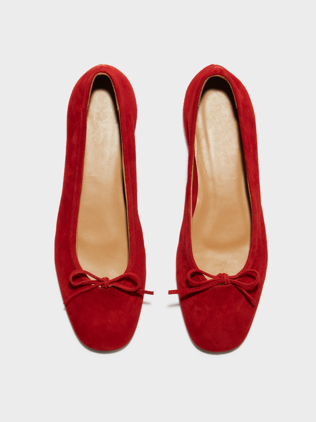 Red Faux Suede Square-Toe Ballet Bow Flats