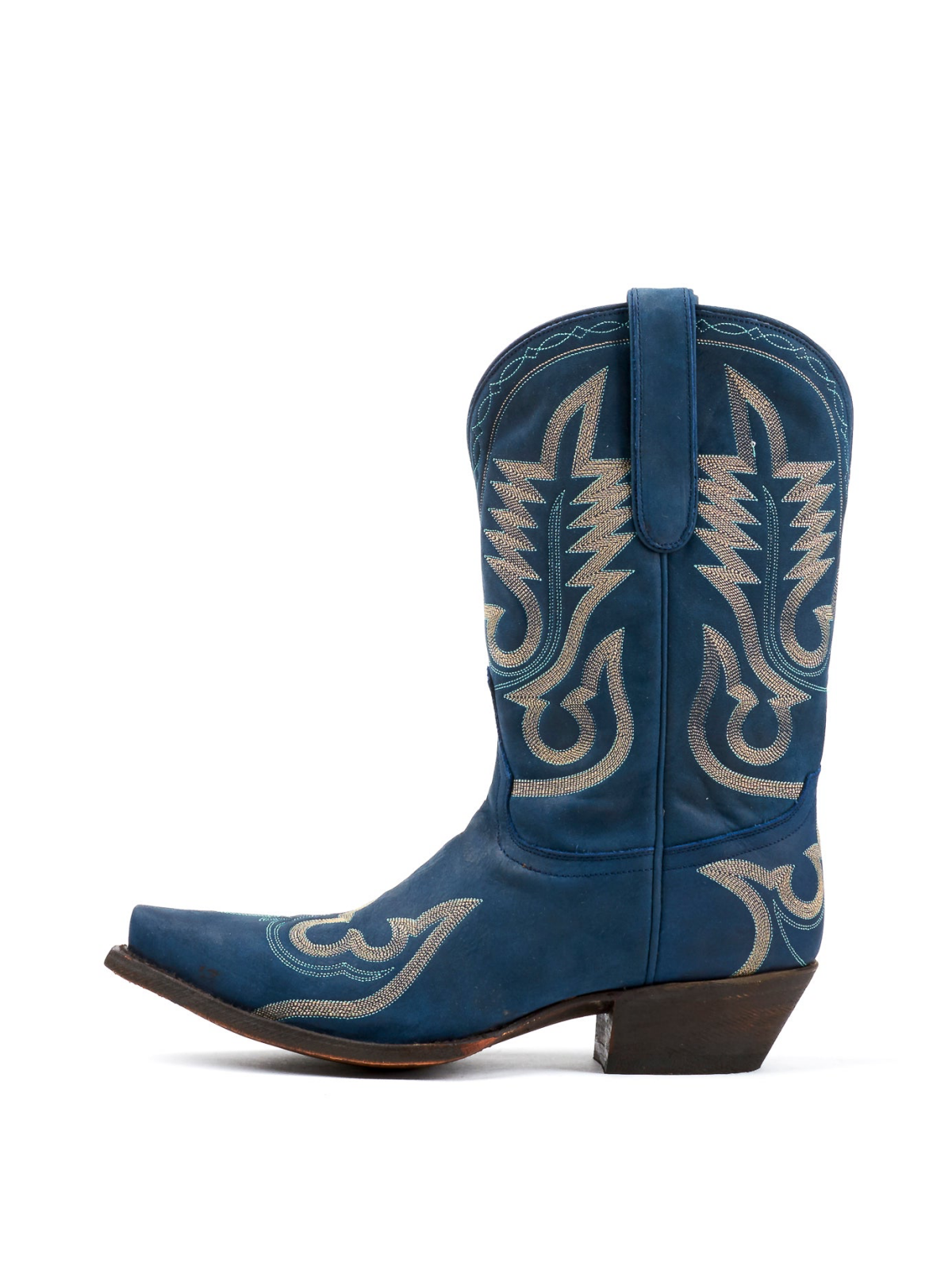 Blue Classic Snip-Toe Embroidery Wide Mid Calf Cowgirl Boots