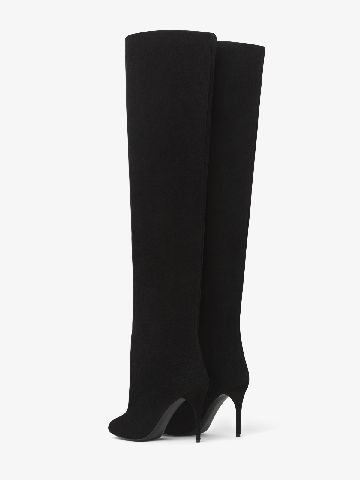 Black Faux Suede Round-Toe Wide Calf Over-The-Knee Stiletto Boots