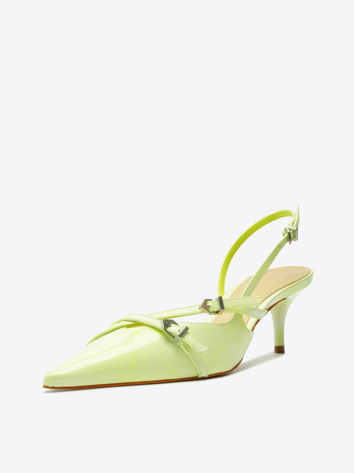 Green Buckled Strappy Kitten Heels Slingback Courts Scarpin Pumps