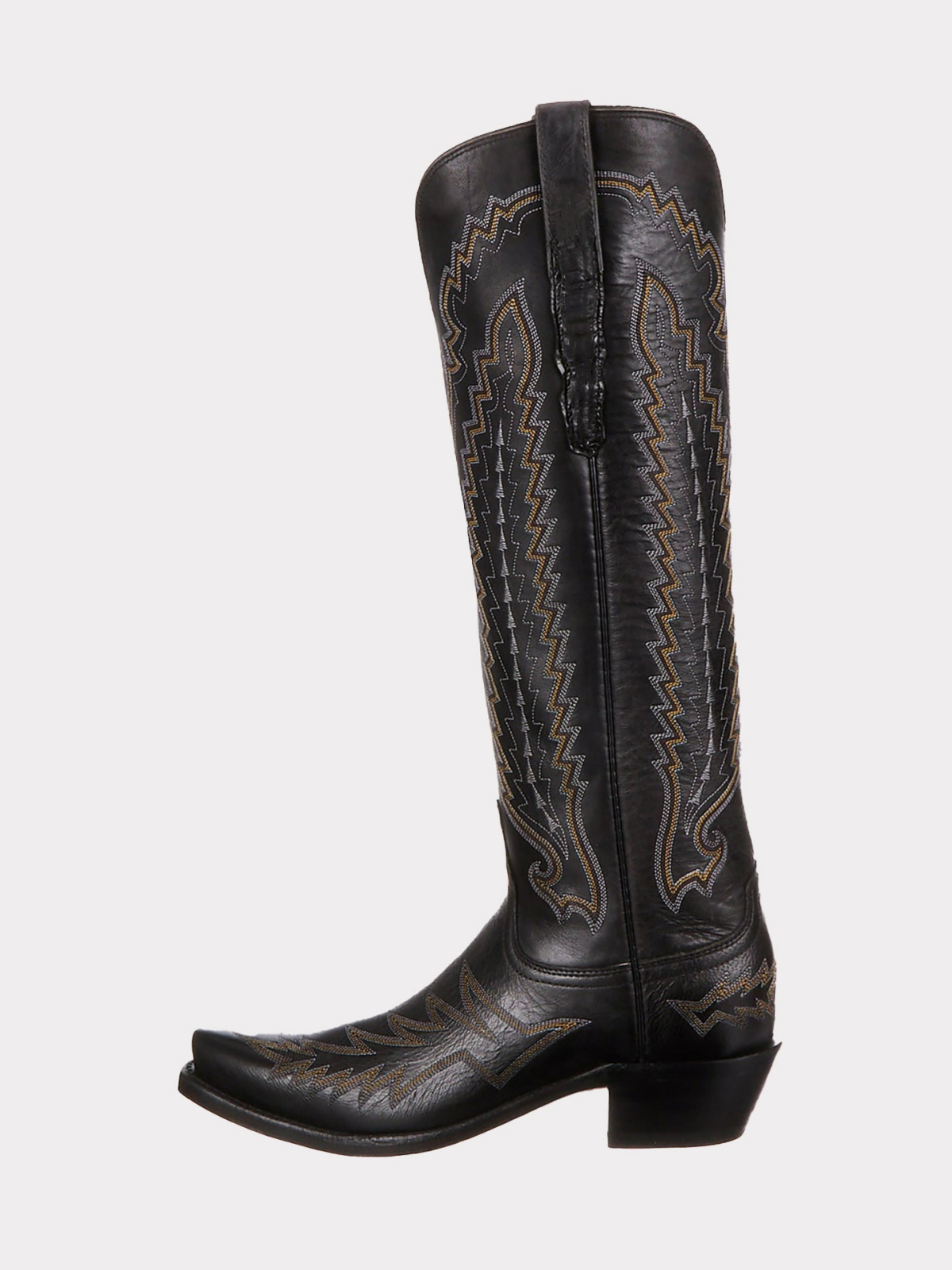 Snip-Toe Embroidery Wide Calf Knee High Tall Cowgirl Boots - Black