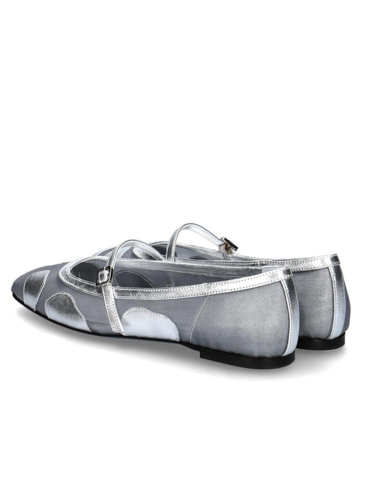 Metallic Silver Cow Pattern Mesh Square-Toe Ballet Flats Mary Janes