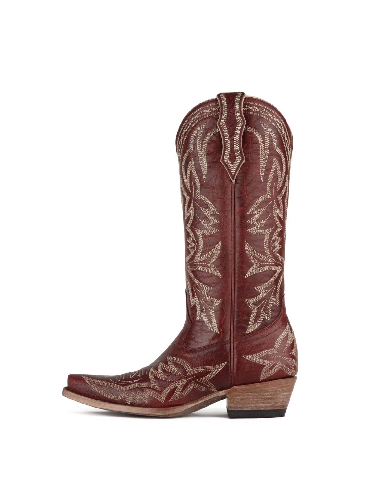 Garnet Red Snip-Toe Embroidery Wide Mid Calf Cowgirl Tall Boots