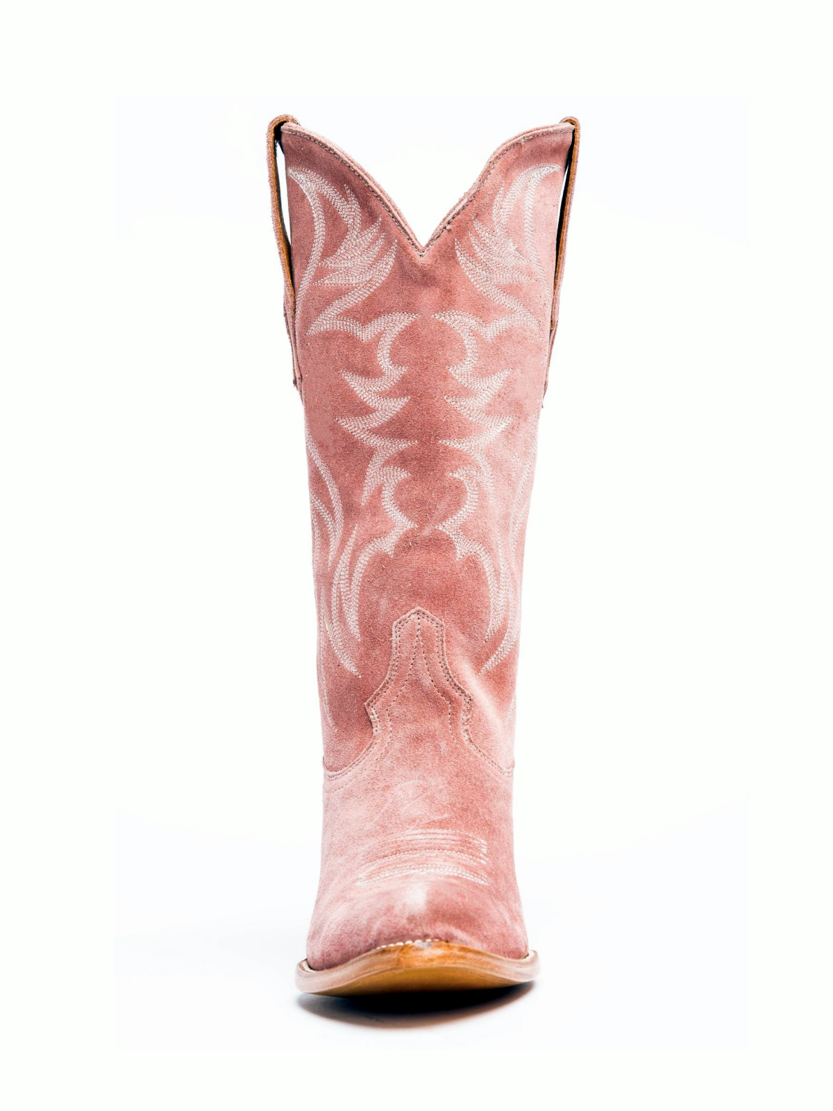 Faux Suede Wings Embroidery Pointed-Toe Wide Mid Calf Tall Cowgirl Boots - Blush Pink