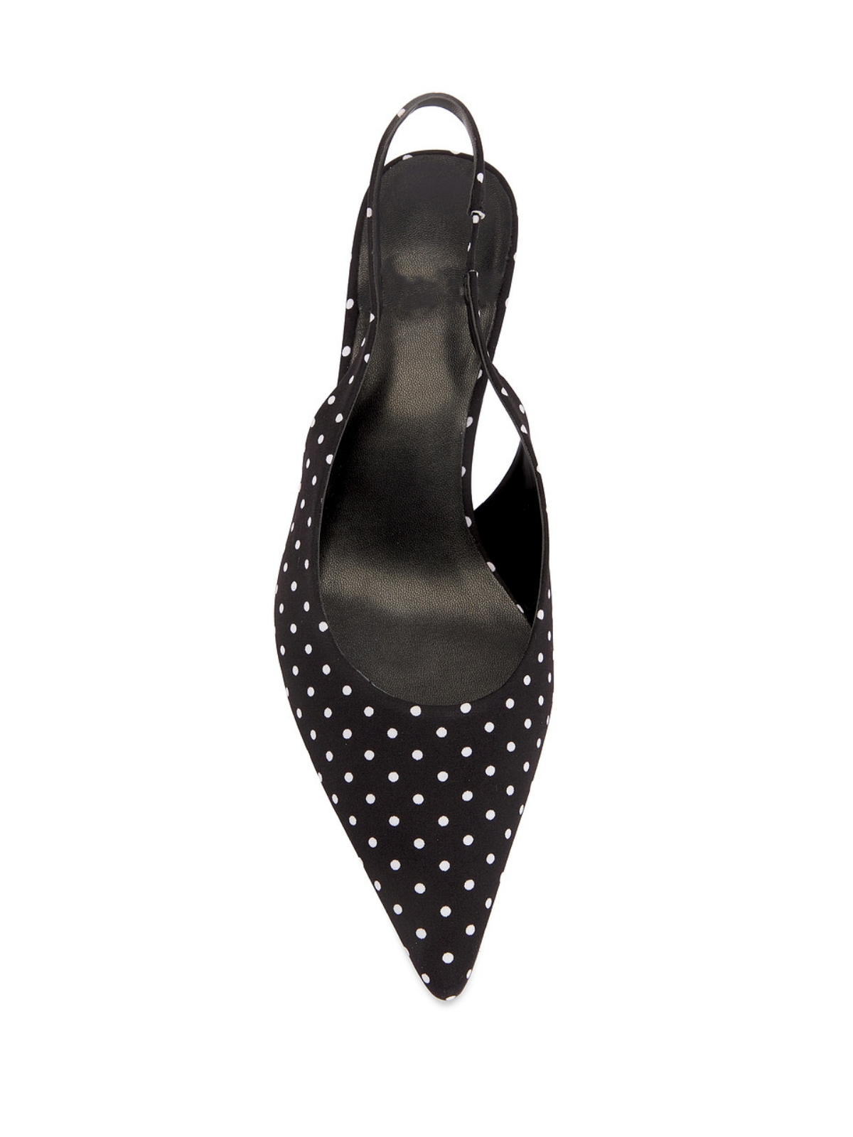 Black Satin White Polkadot Pointed-Toe Slingback Pump Kitten Heels