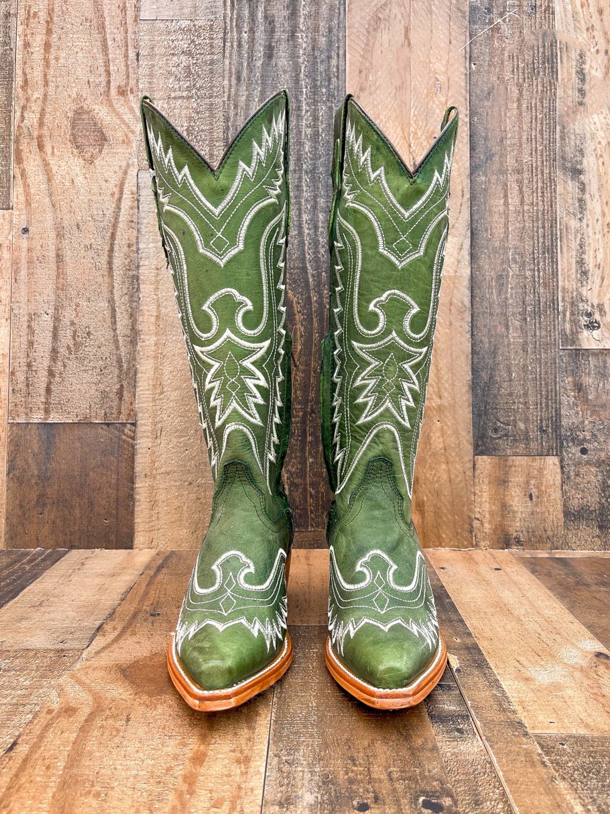 White Eagle Embroidery Snip-Toe Wide Calf Knee High Tall Cowgirl Boots - Green