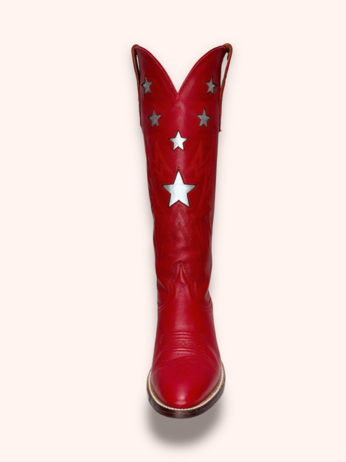 Metallic Star Inaly Embroidery Almond-Toe Wide Mid Calf Tall Cowgirl Boots - Red