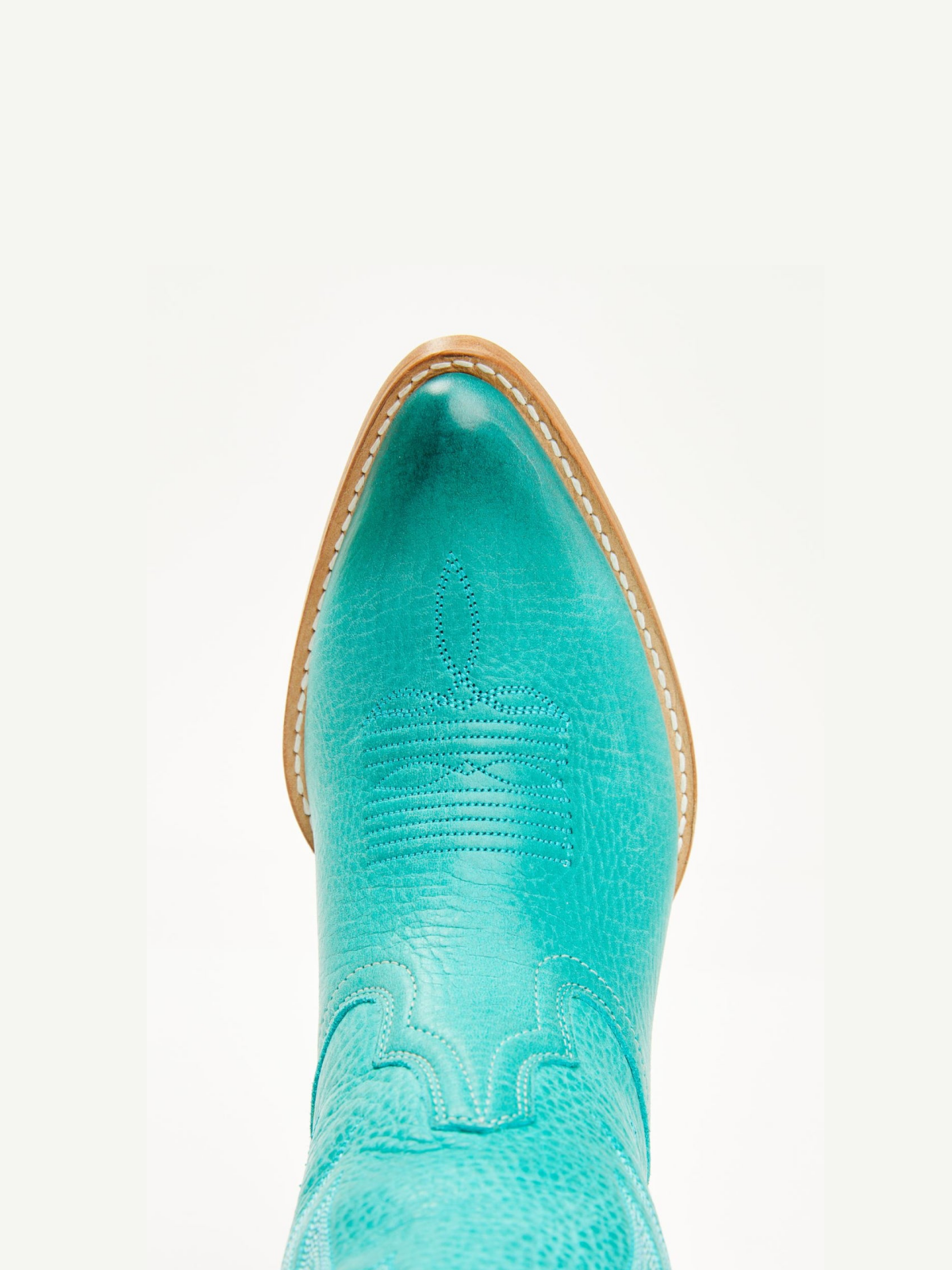 Distressed Turquoise Almond-Toe Embroidery Mid Calf Cowgirl Boots