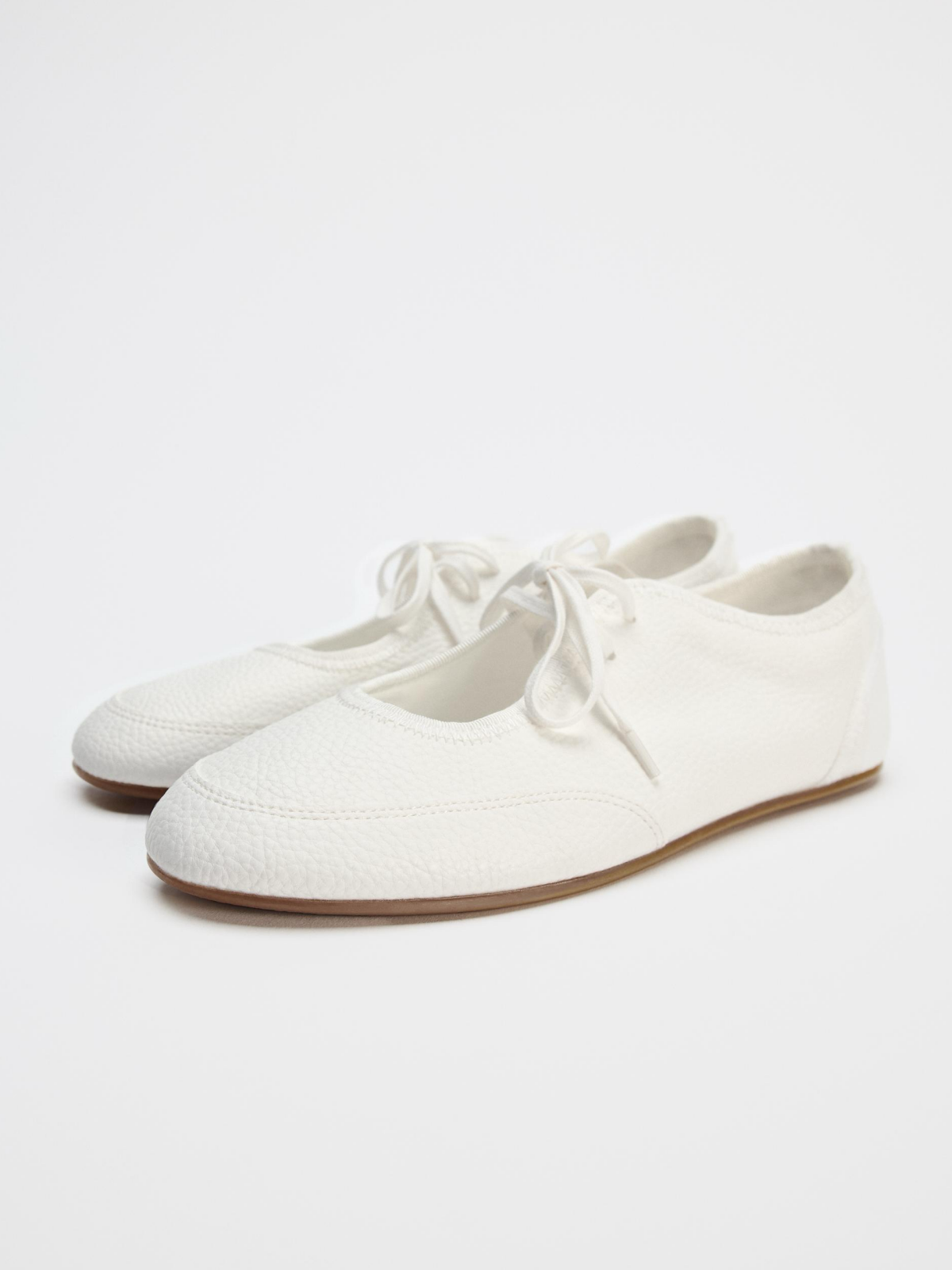 White Round-Toe Lace-Up Ballet Flats