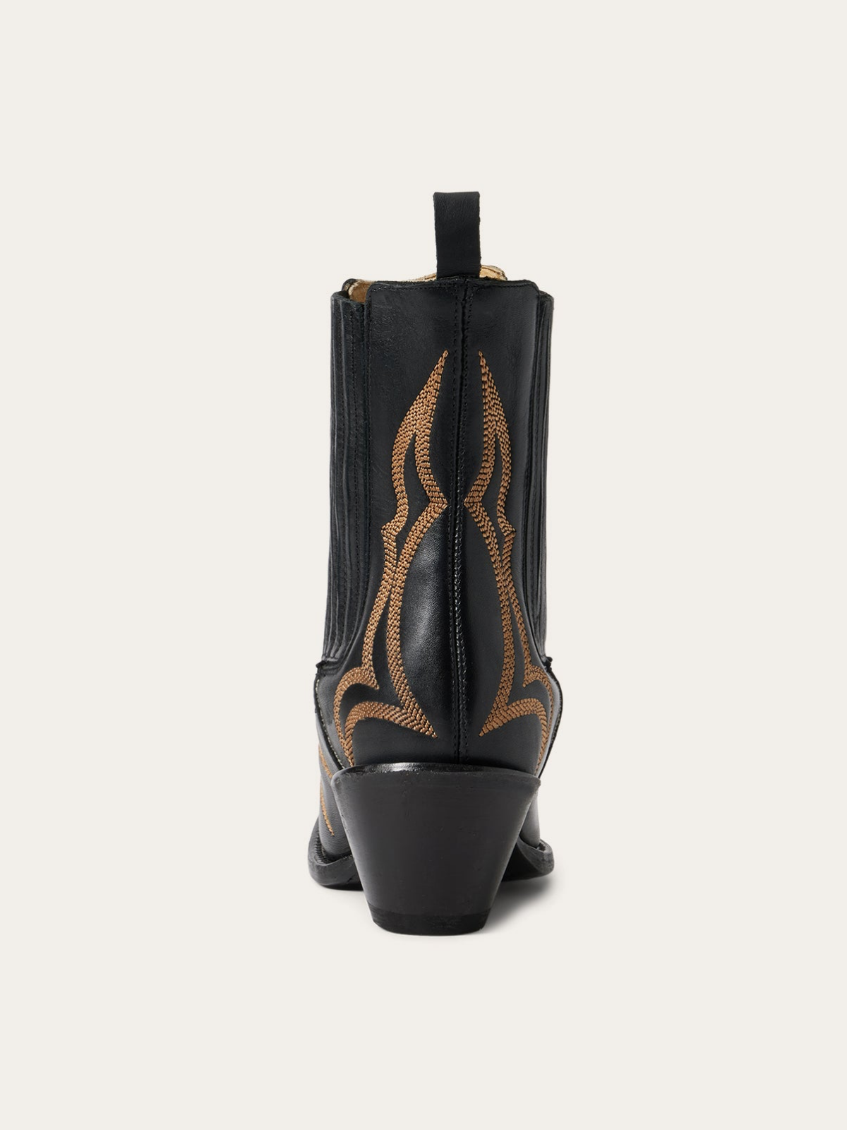 Black Snip-Toe Embroidery Short Wide Mid Calf Cowgirl Boots