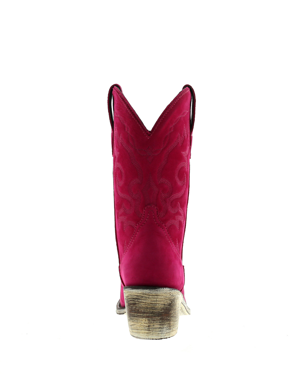 Embroidery Almond-Toe Wide Mid Calf Cowgirl Boots - Hot Pink Faux Suede