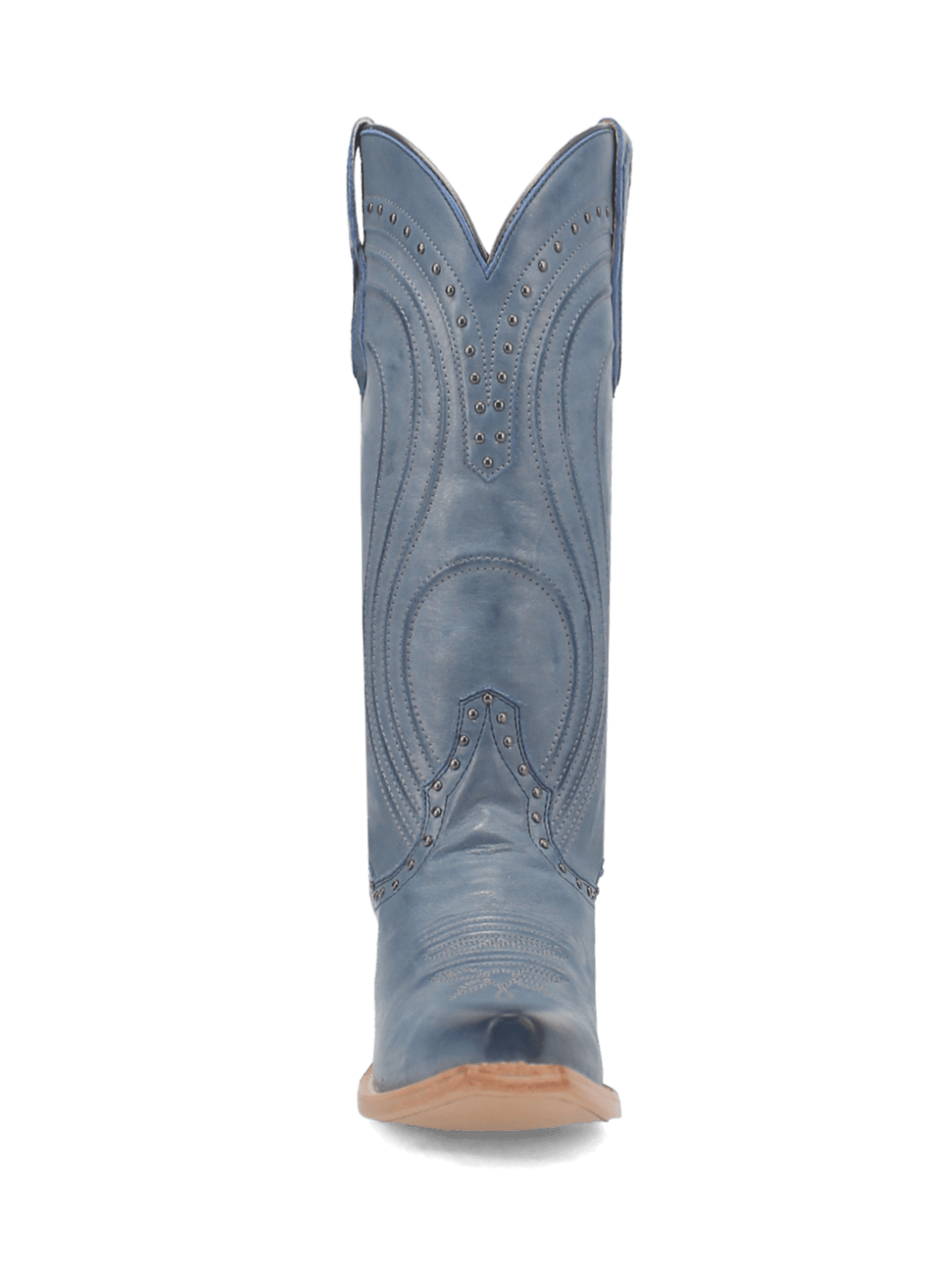 Blue Snip-Toe Studded Embroidery Pull-On Tab Tassel Wide Mid Calf Cowgirl Boots