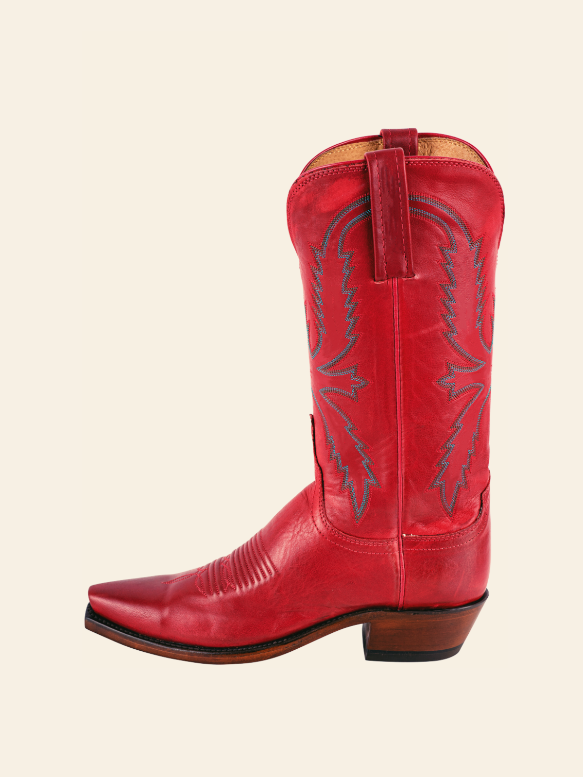 Red Embroidery Snip-Toe Cowgirl Boots Wide Mid Calf Western Tall Boots