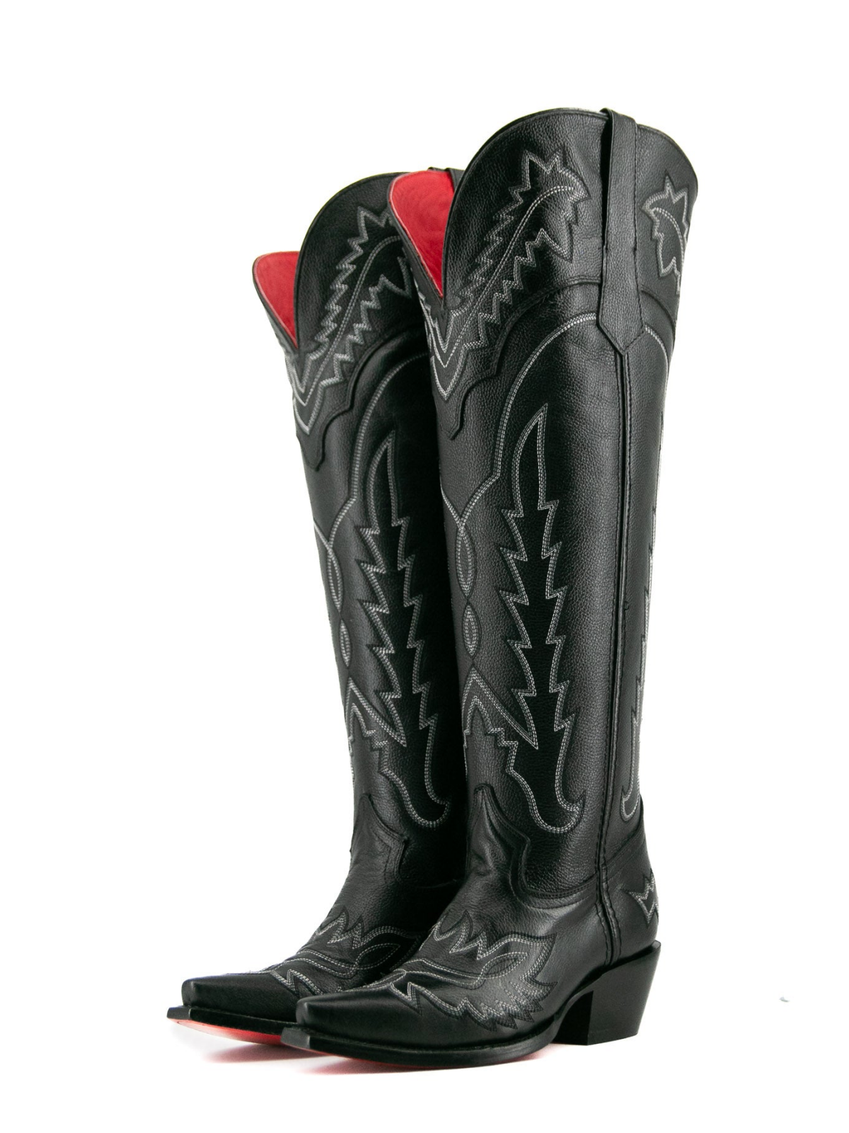 Black Snip-Toe Embroidery Half-Zip Western Knee High Tall Cowgirl Boots