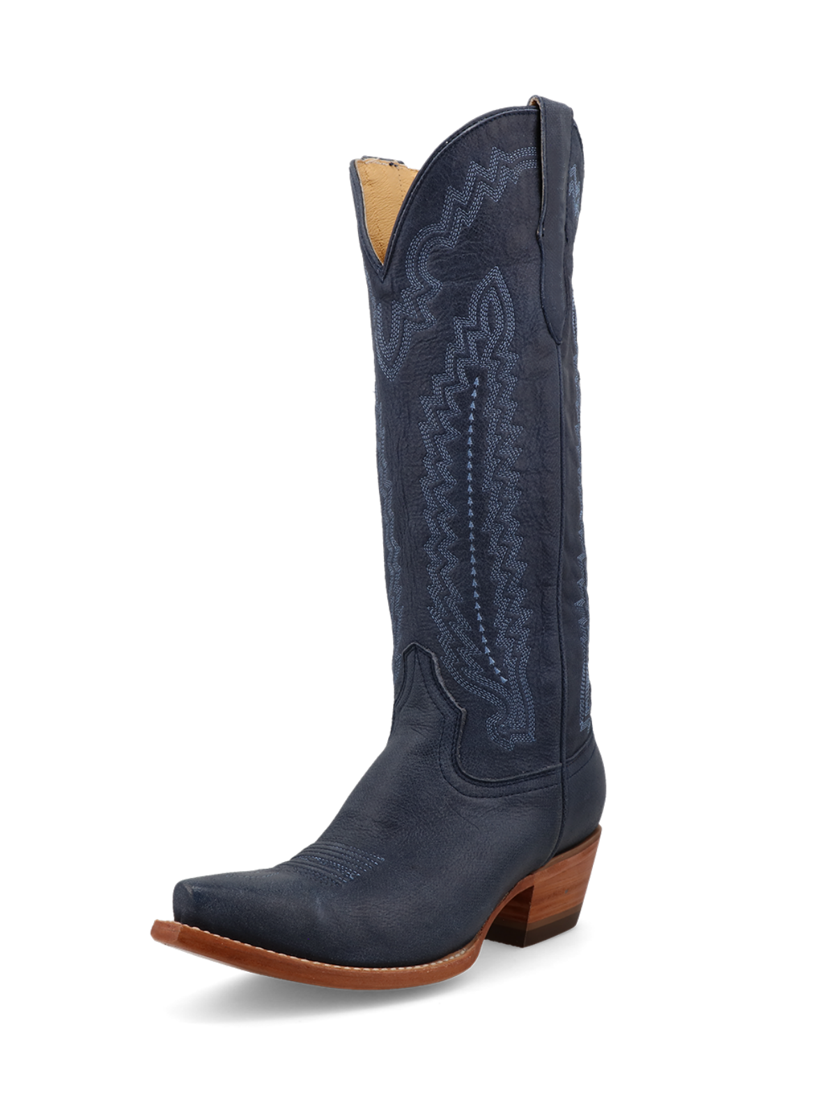 Sapphire Blue Snip-Toe Western Embroidery Wide Mid Calf Cowgirl Boots