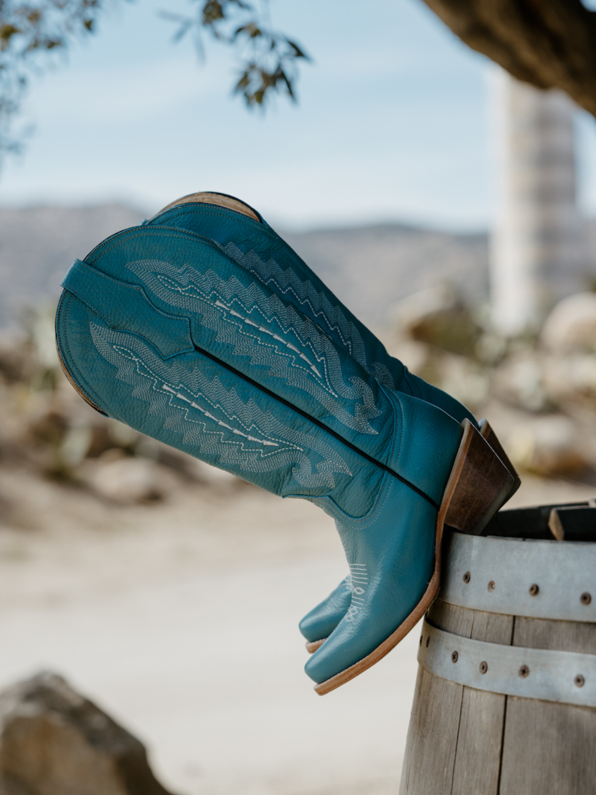 Turquoise Snip-Toe Leaf Embroidery Wide Mid Calf Tall Cowgirl Boots