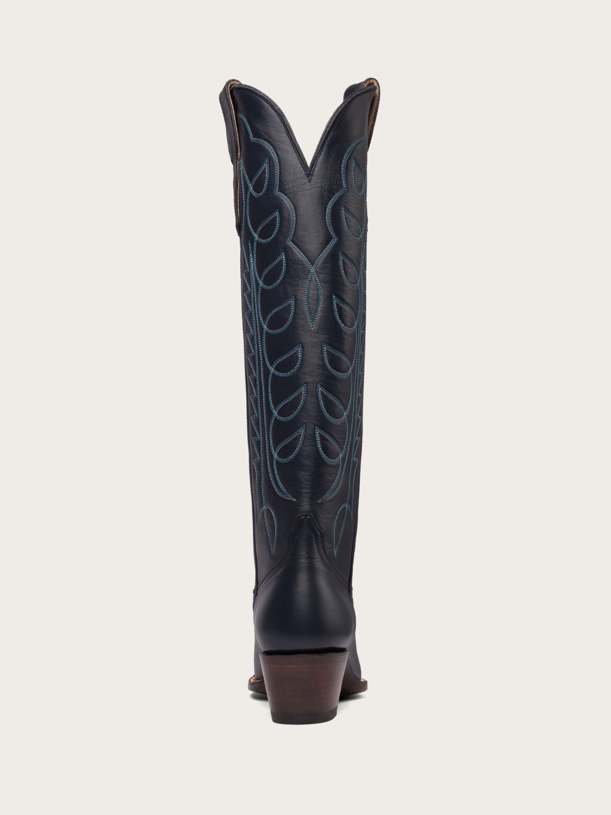 Navy Blue Embroidery Almond-Toe Wide Mid Calf Tall Cowboy Boots For Women