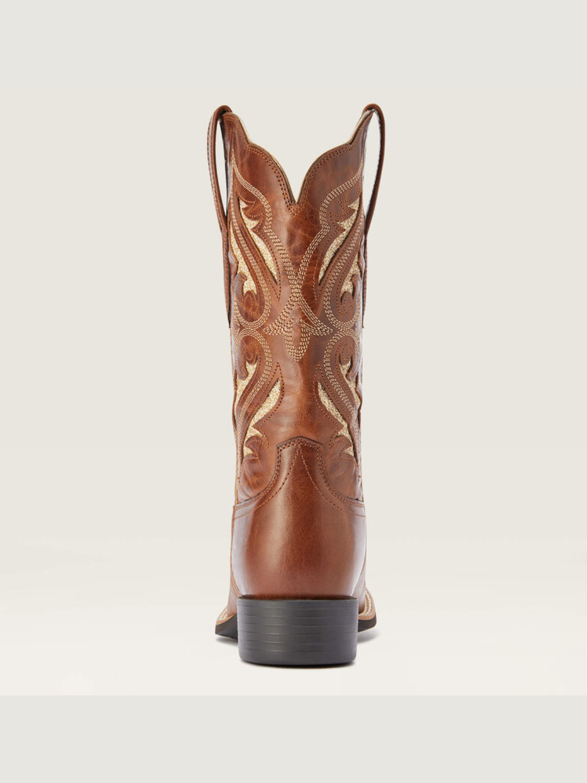 Dark Tan Square-Toe Inlay With Glitter Embroidery Wide Mid Calf Cowgirl Boots