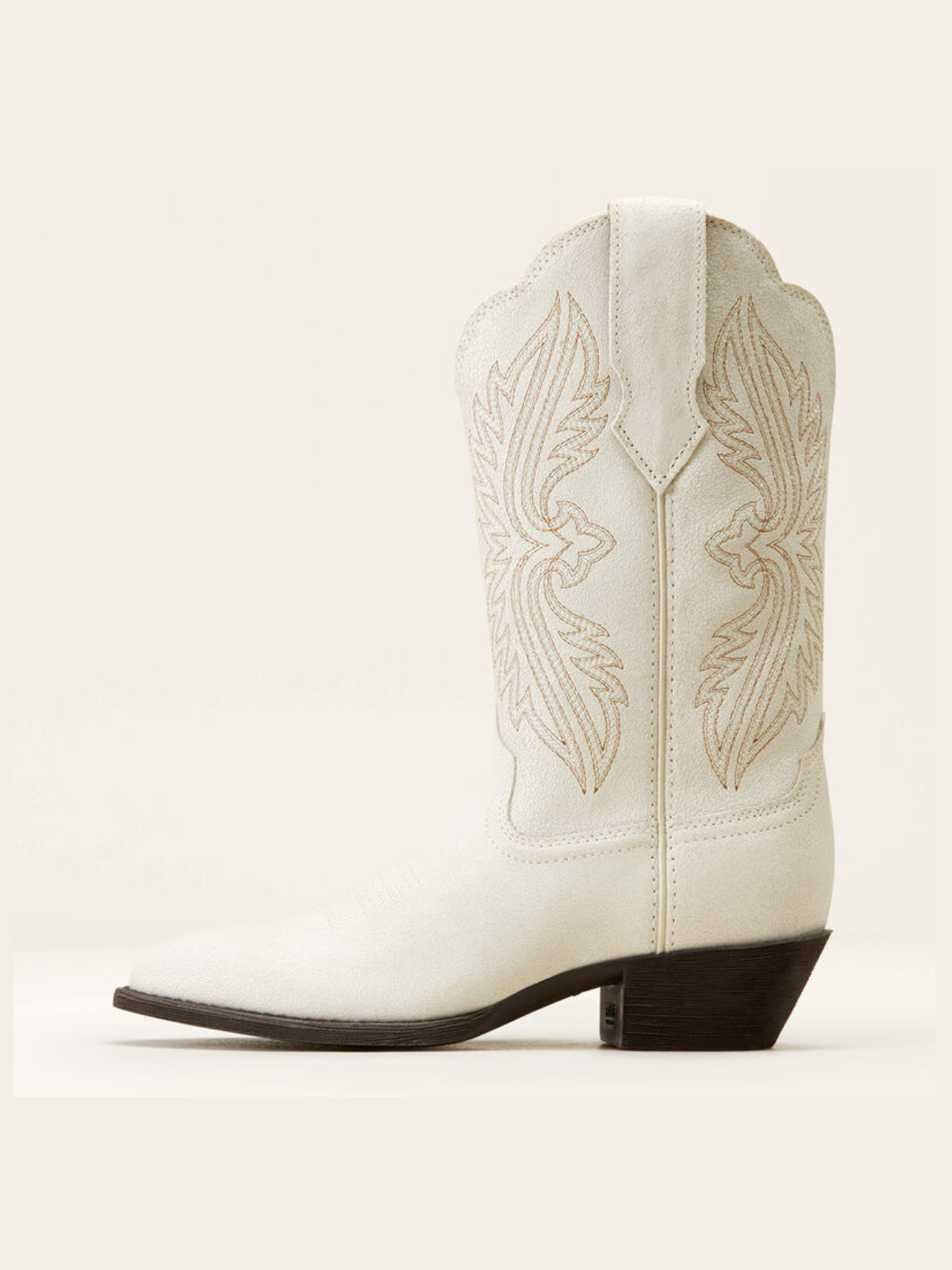 Distressed Ivory Embroidery Almond-Toe Wide Mid Calf Cowgirl Boots