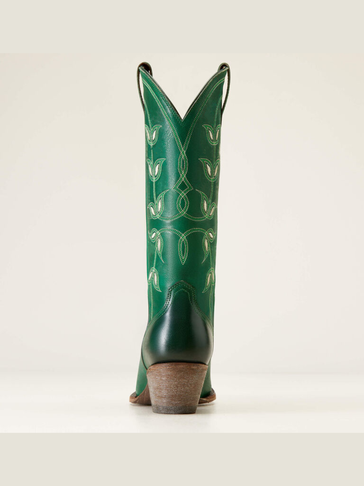 Green Floral Embroidery Almond-Toe Wide Mid Calf Cowgirl Tall Boots