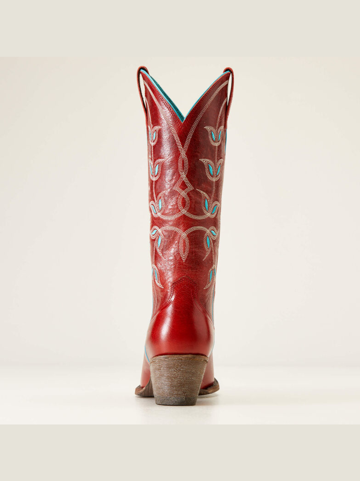 Flame Red Floral Embroidery Almond-Toe Wide Mid Calf Cowgirl Tall Boots