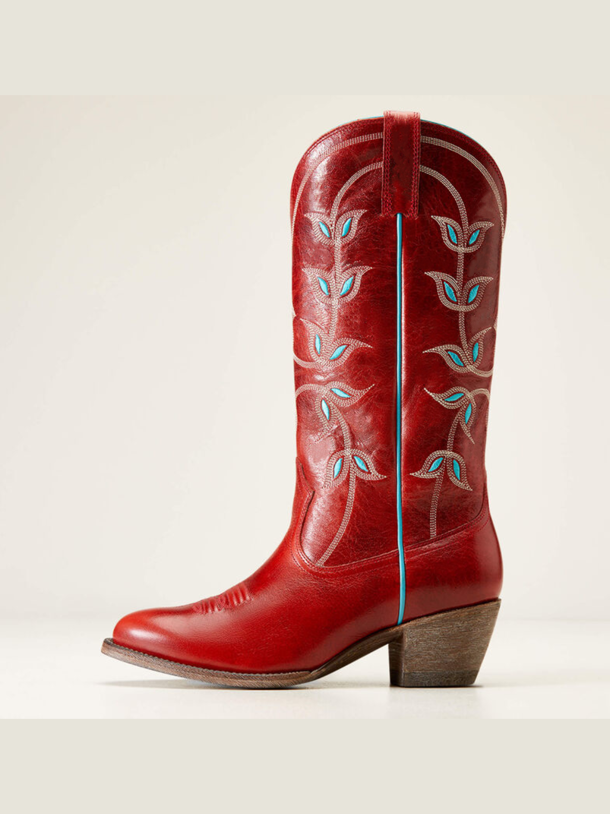 Flame Red Floral Embroidery Almond-Toe Wide Mid Calf Cowgirl Tall Boots