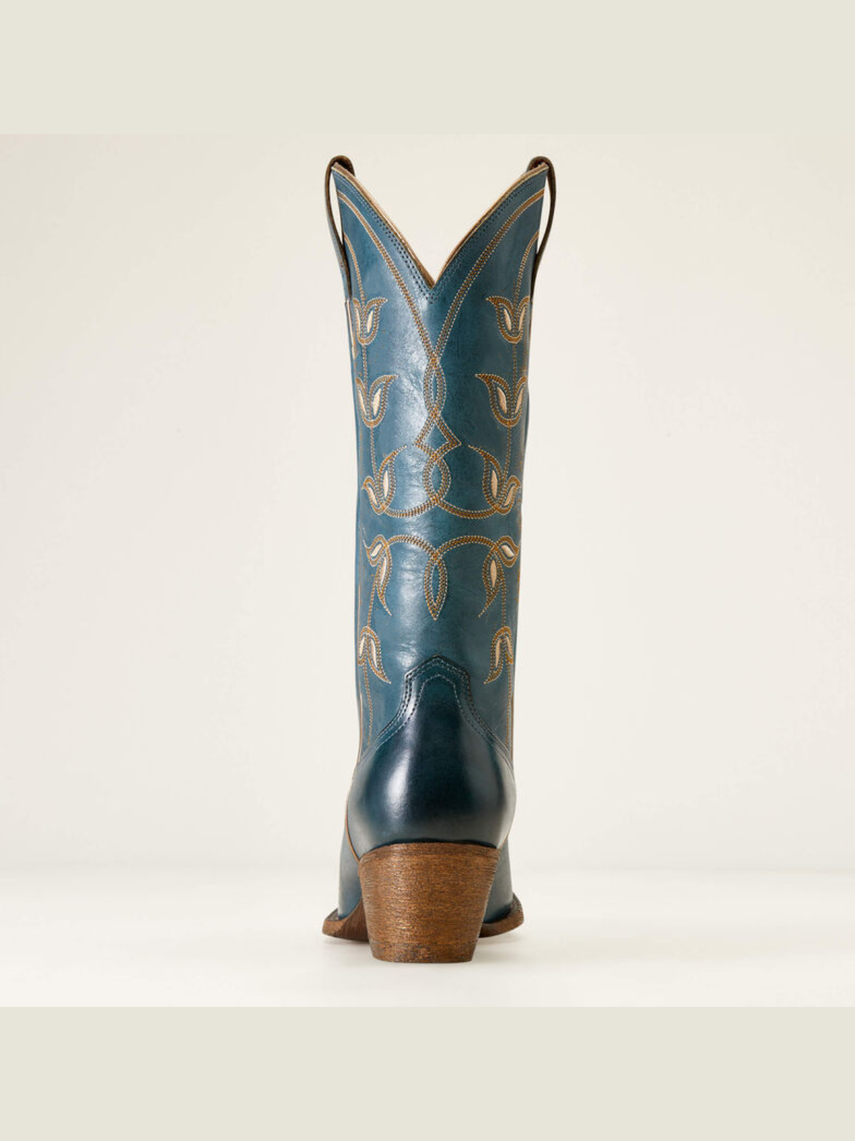 Blue Floral Embroidery Almond-Toe Wide Mid Calf Cowgirl Tall Boots