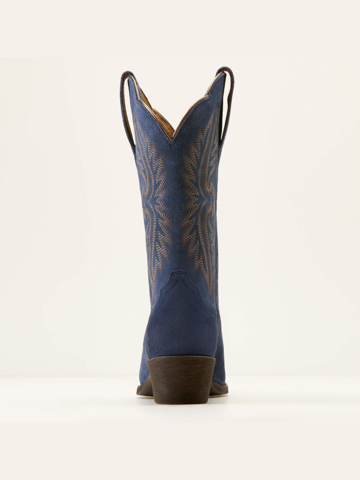 Navy Blue Faux Suede Embroidery Almond-Toe Wide Mid Calf Cowgirl Boots