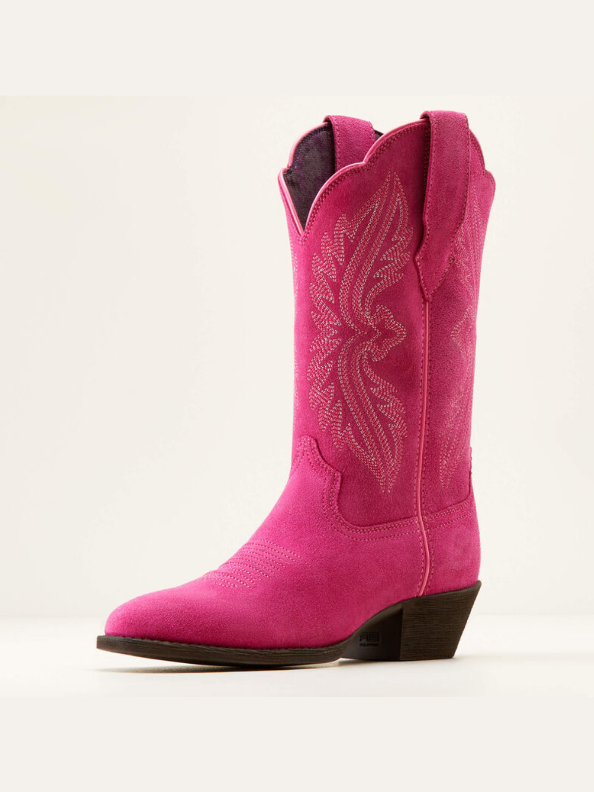 Pink Faux Suede Embroidery Almond-Toe Wide Mid Calf Cowgirl Boots