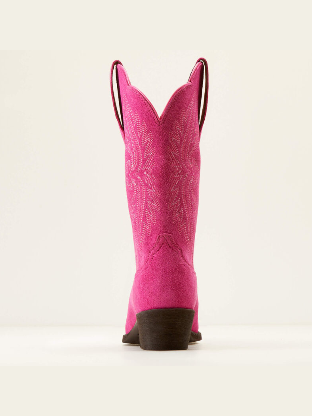 Pink Faux Suede Embroidery Almond-Toe Wide Mid Calf Cowgirl Boots