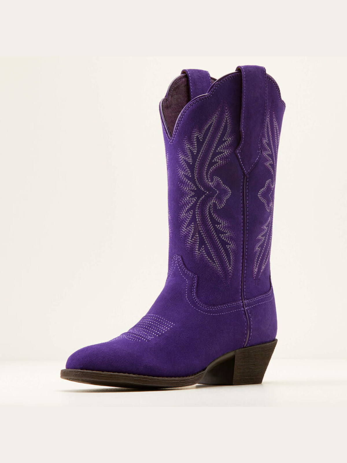 Violet Faux Suede Embroidery Almond-Toe Wide Mid Calf Cowgirl Boots