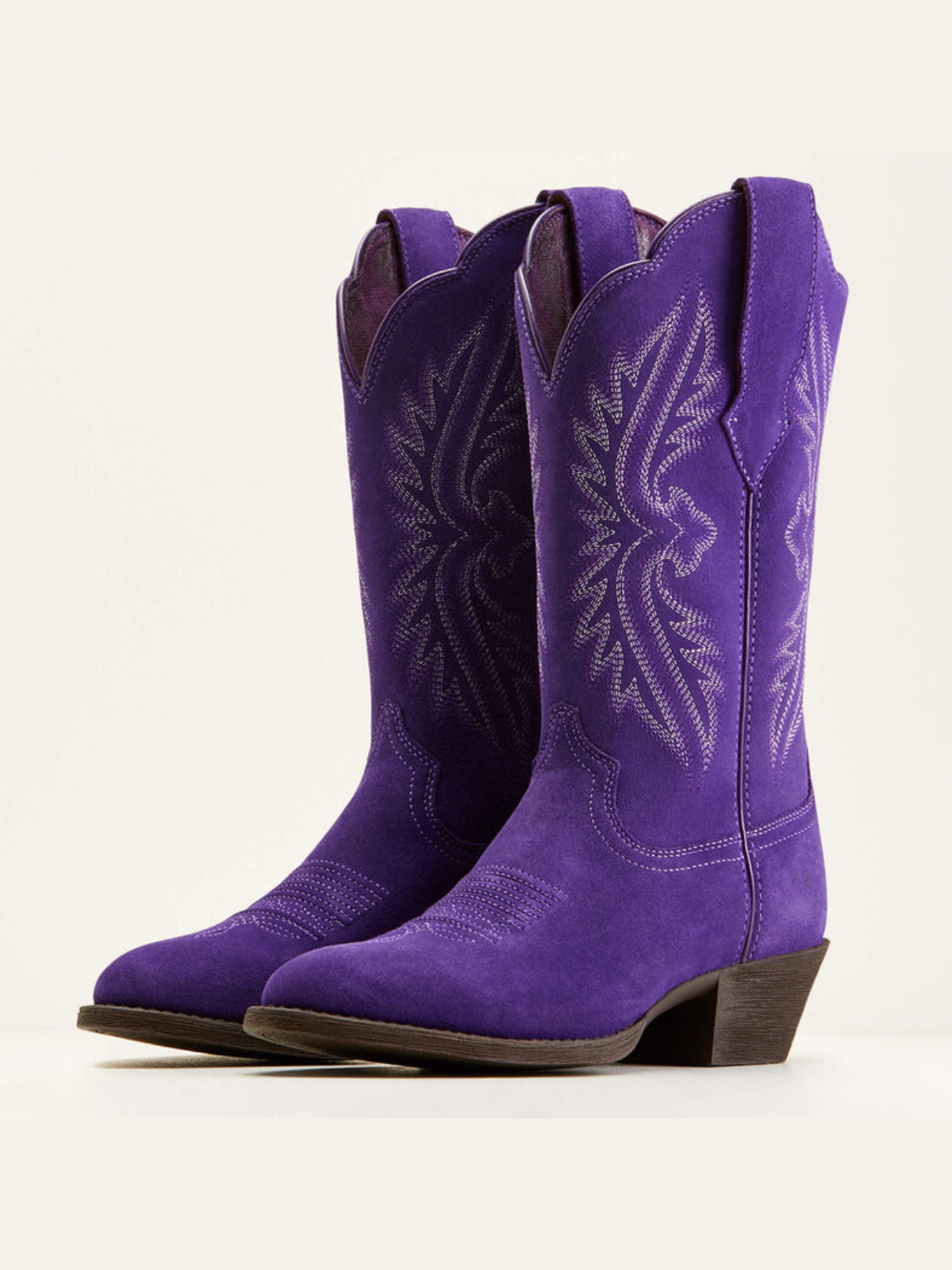 Violet Faux Suede Embroidery Almond-Toe Wide Mid Calf Cowgirl Boots