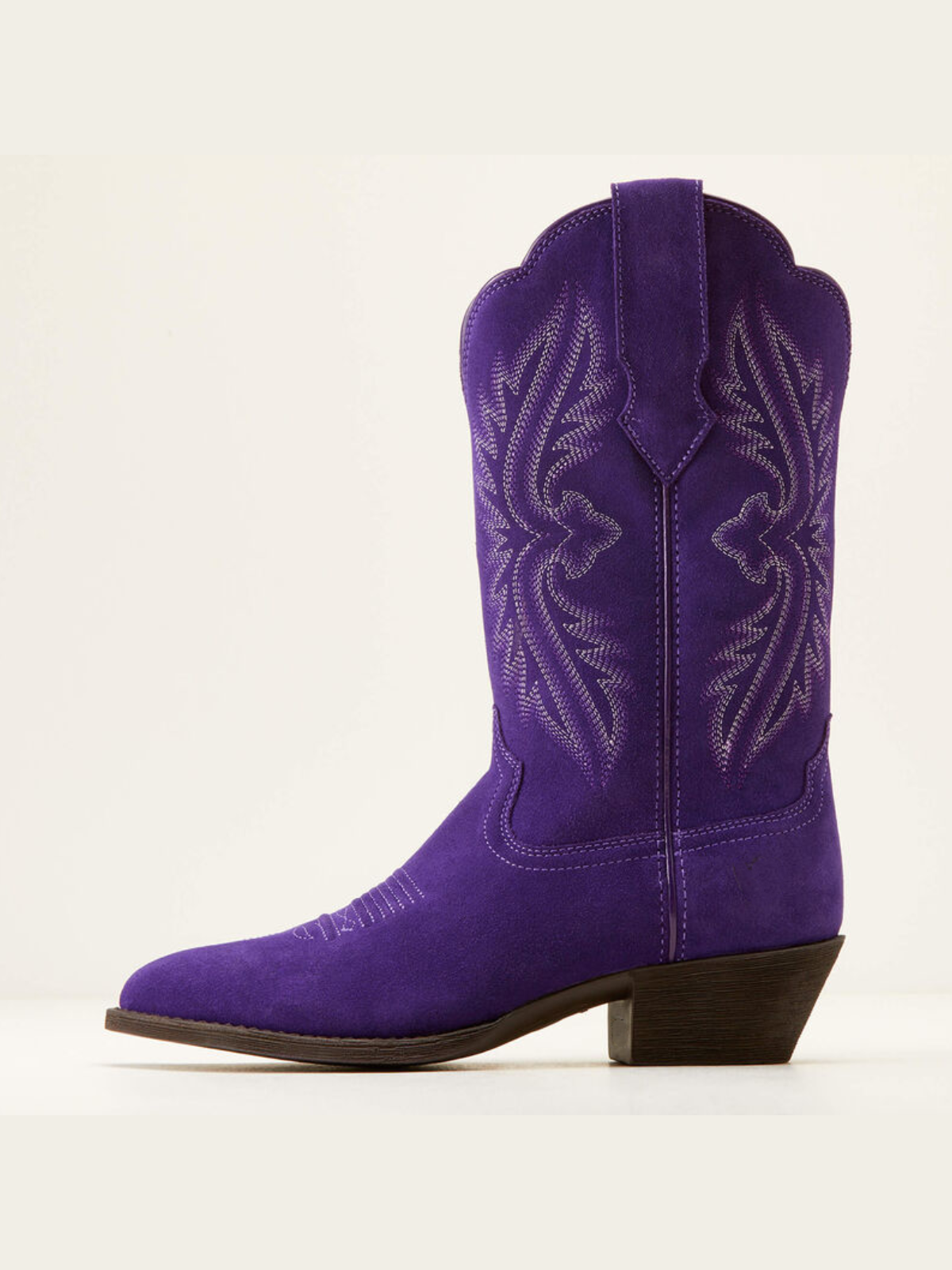 Violet Faux Suede Embroidery Almond-Toe Wide Mid Calf Cowgirl Boots