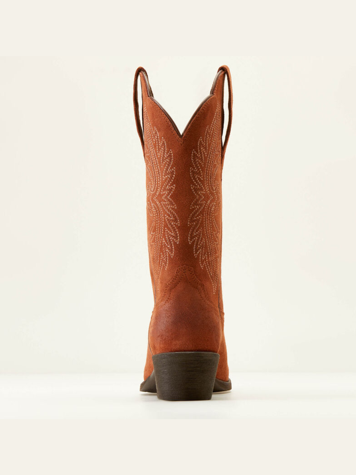 Brown Faux Suede Embroidery Almond-Toe Wide Mid Calf Cowgirl Boots