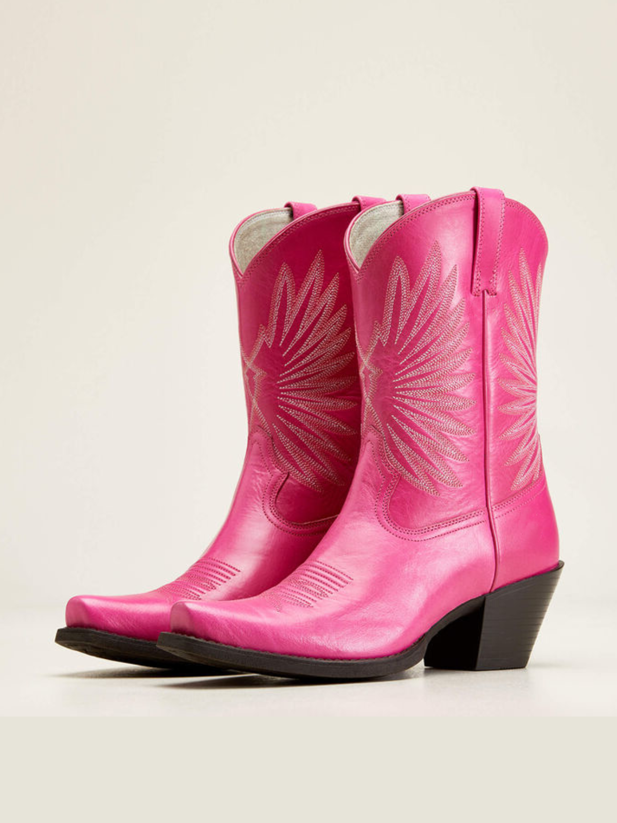 Pink Embroidery Snip-Toe Wide Mid Calf Cowgirl Boots