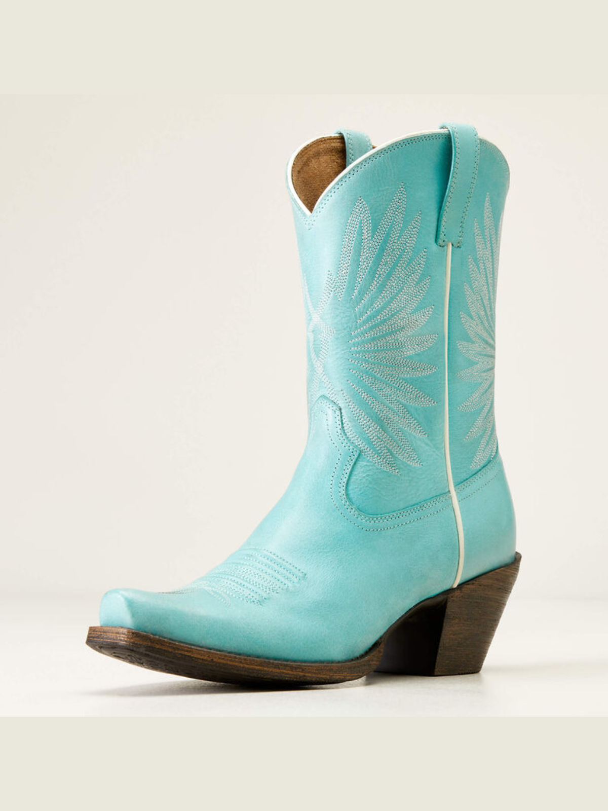 Light Blue Embroidery Snip-Toe Wide Mid Calf Cowgirl Boots