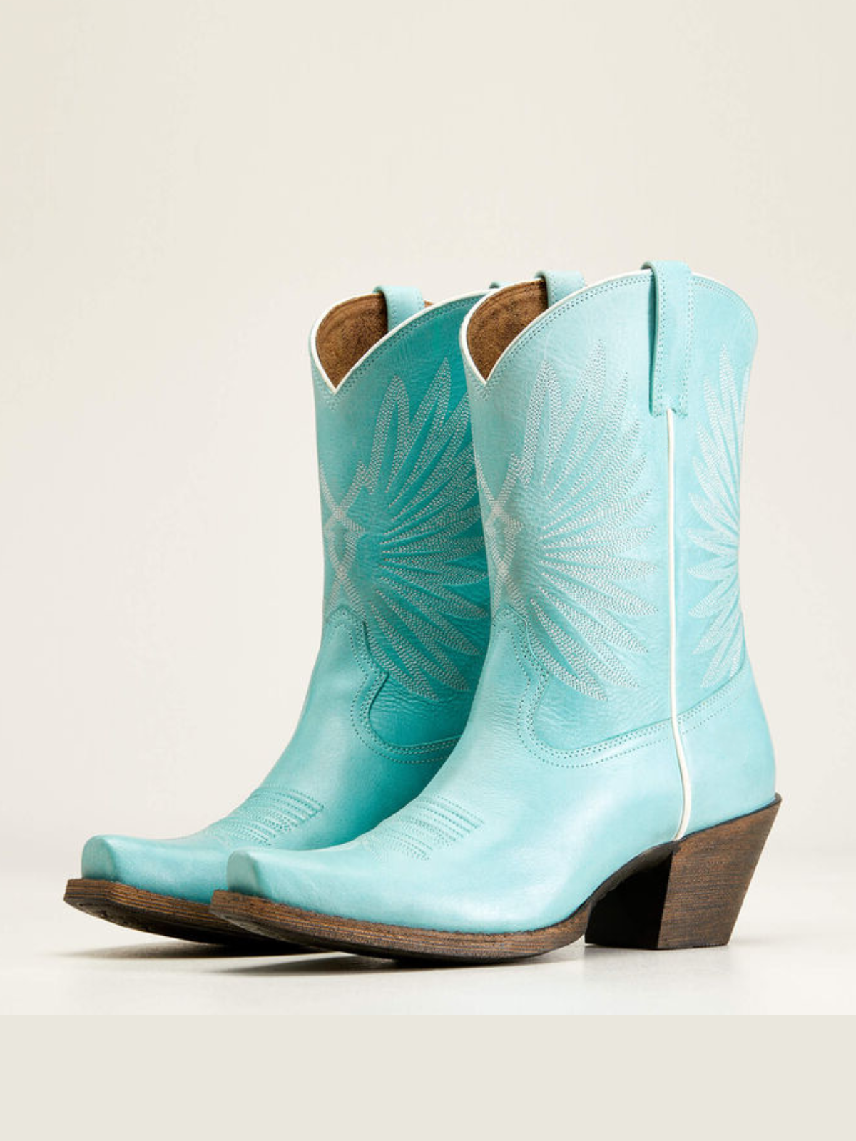 Light Blue Embroidery Snip-Toe Wide Mid Calf Cowgirl Boots