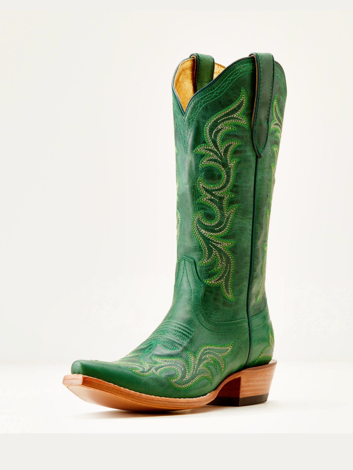 Green Embroidery Snip-Toe Tall Wide Mid Calf Western Boots For Women