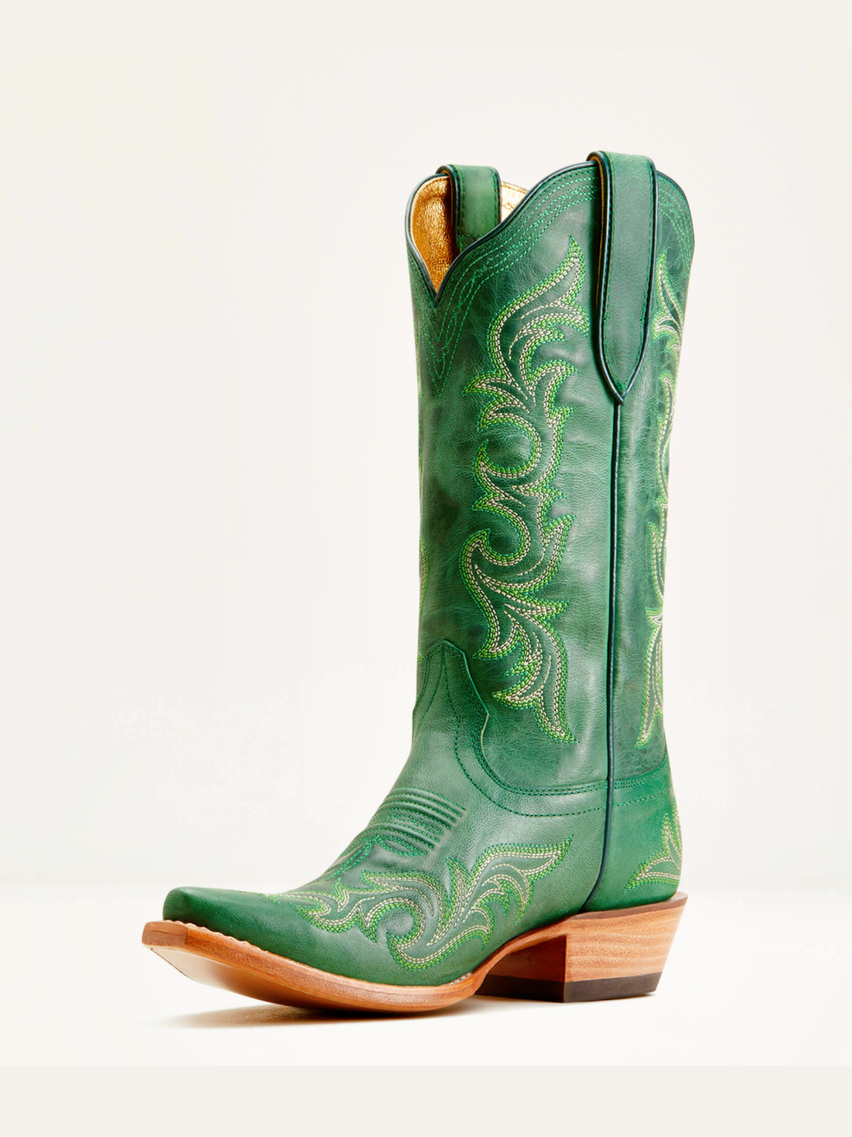 Green Embroidery Snip-Toe Tall Wide Mid Calf Western Boots For Women